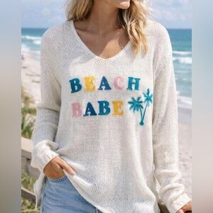 NWT Simply Southern Beach Babe Sweater Everyday V-neck Size L/XL